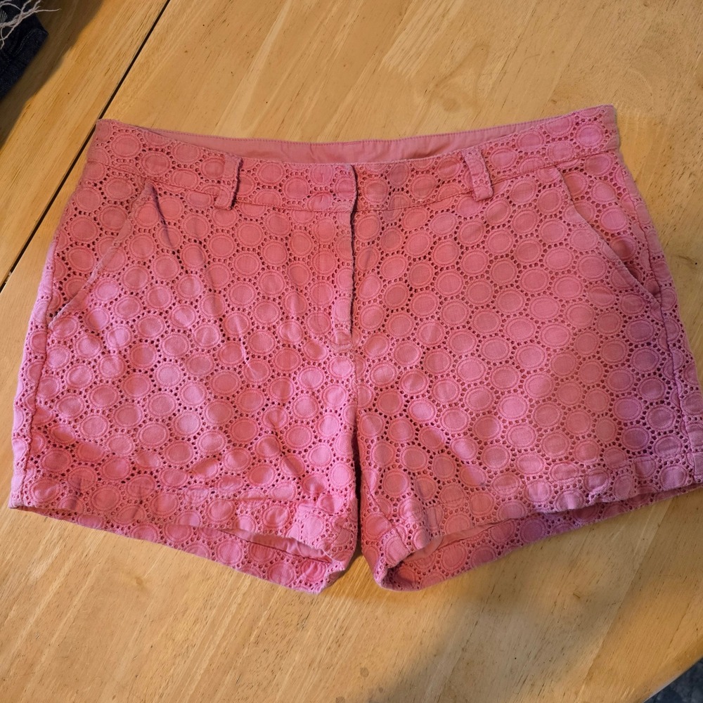 Garnet Hill Pink Eyelet Lace Shorts Size 10 100% Cotton Lined Summer Cottagecore